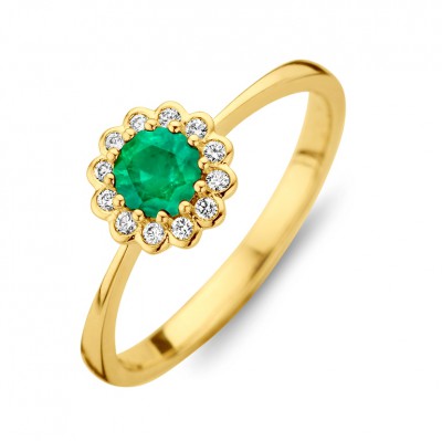 18 karaat ring met diamant en smaragd GR3855GEB