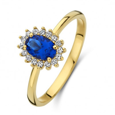 18 karaat ring met zirconia en blauwe saffier GR4794GSSZ