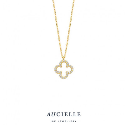 18 KARAAT KETTING met zirconia klaver AK0115c/45cm.