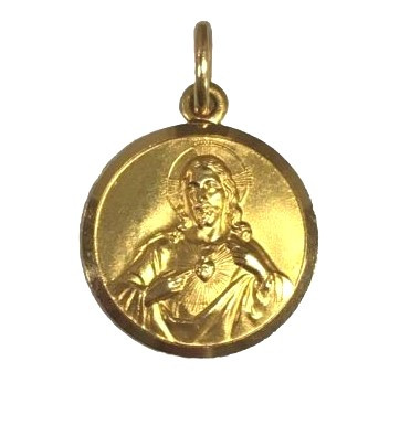 18 karaat scapulier met Jezus Heilig Hart en aan de andere zijde Maria met kindje Jezus