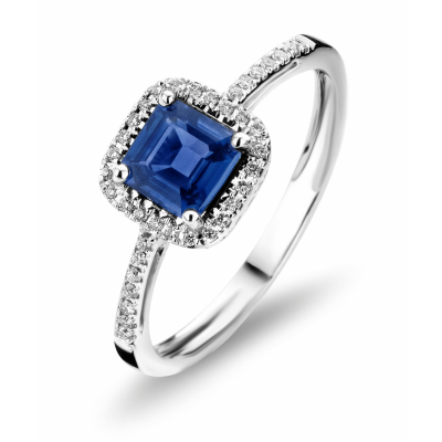 18 karaat ring met blauwe saffier en briljant GR3599GSB