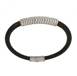 Heren armband 18 Karaat wit goud en zwart leder