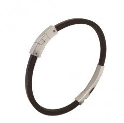 Heren armband 18 Karaat wit goud en bruin leder